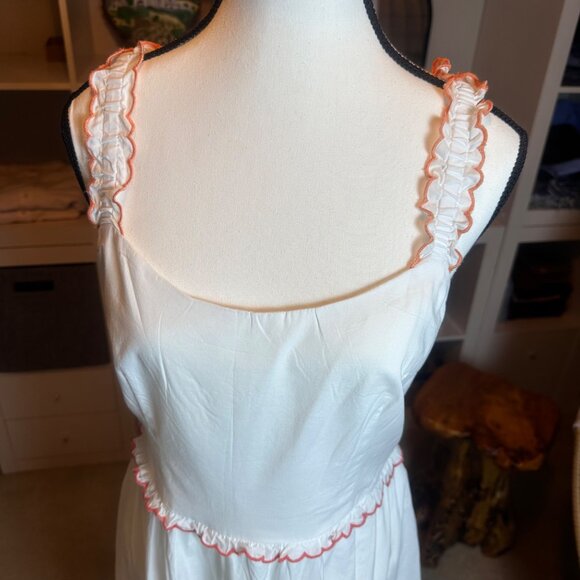 J.Crew Womens White Dress Sleeveless Maxi Dress Ruffle Trim Smocked Back Sz10 - Picture 7 of 13